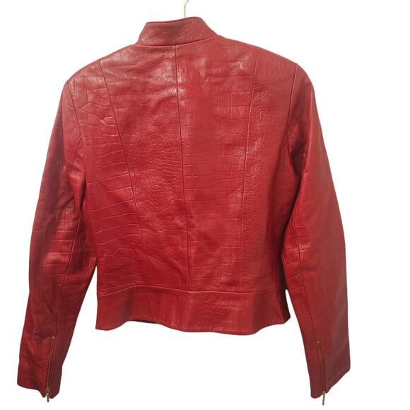 Vintage Cache croc embroidered red leather skirt suit size 8 - Picture 7 of 12